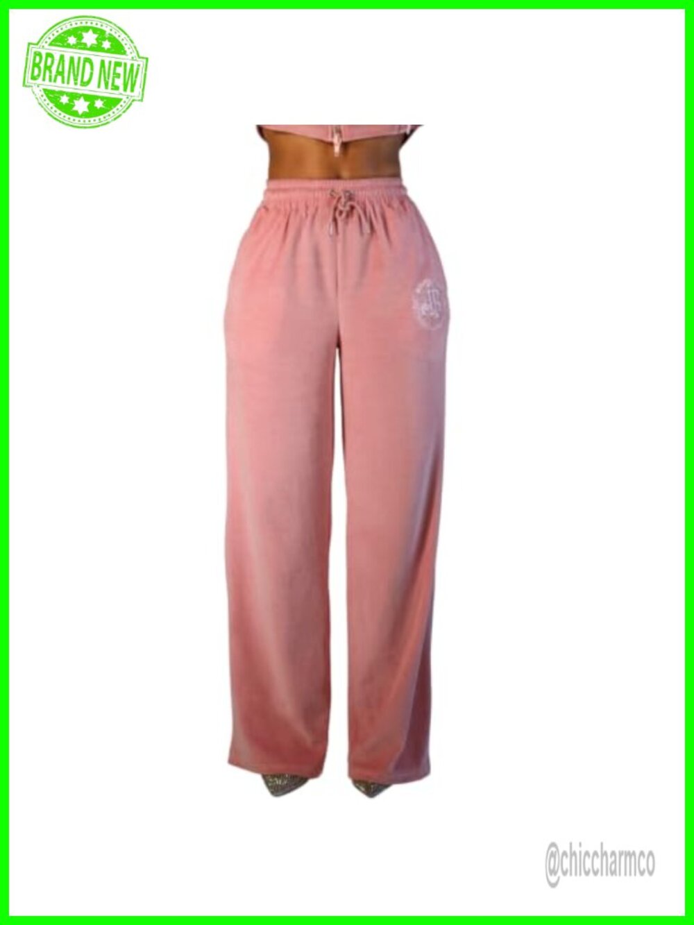 Velour Wide Leg Track Pants 100% Cotton Drawstring Lounge